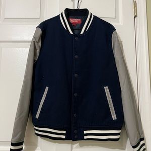 The Original Arizona Jean Company Varsity Bomber Jacket Blue Gray